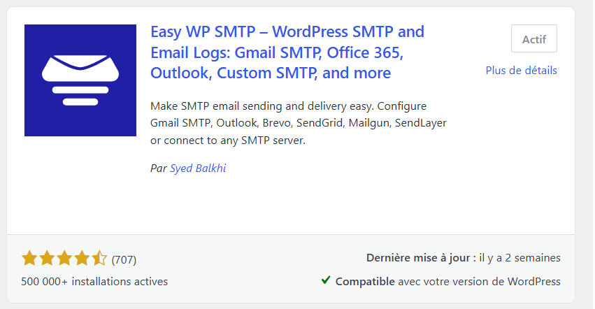 L'extension Easy WP SMTP dans l'écran Ajouter des extensions de WordPress