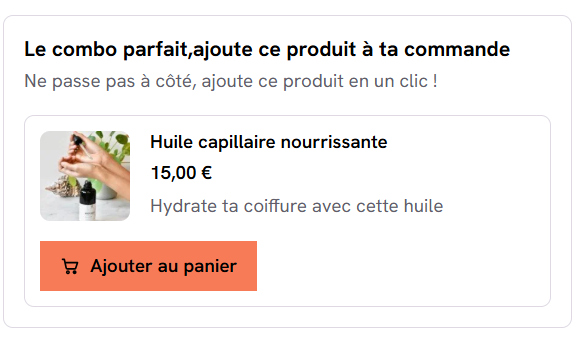 Bloc AddonGain dans le panier : un produit complémentaire proposé avec le bouton Ajouter au panier